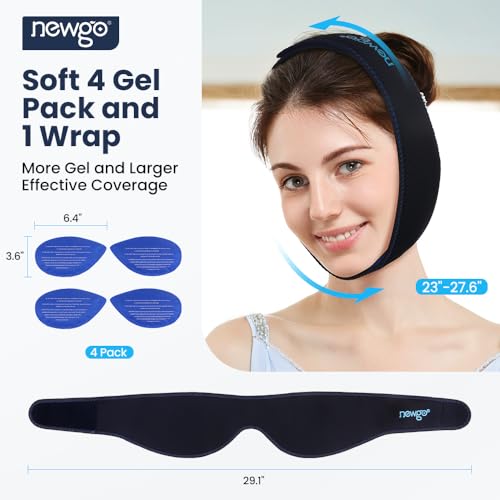 NEWGO Wisdom Teeth Ice Pack Head Wrap Jaw Ice Pack for Face Oral Surgery, FSA or HSA Eligible Face Ice Pack with 4 Hot Cold Gel Pack for TMJ, Tooth Extraction, Tonsillectomy Recovery