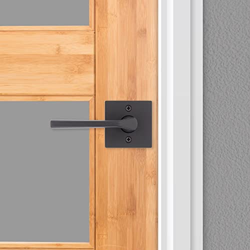 Kwikset 91540-034 Lisbon Door Handle Lever with Modern Contemporary Slim Square Design for Home Hallway or Closet Passage in Iron, Matte Black