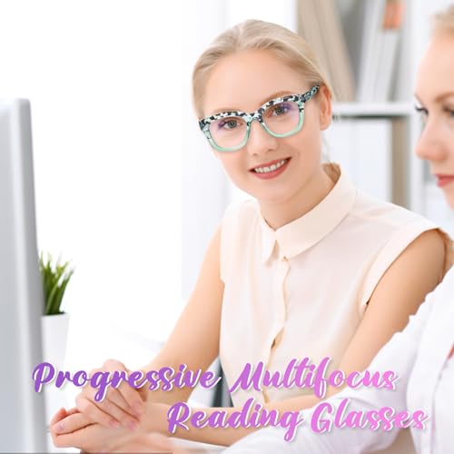 fadbon 4 Pack Progressive Multifocus Reading Glasses for Women Blue Light Blocking Multifocal Readers with Spring Hinge (Mix Color, 1.00, x)