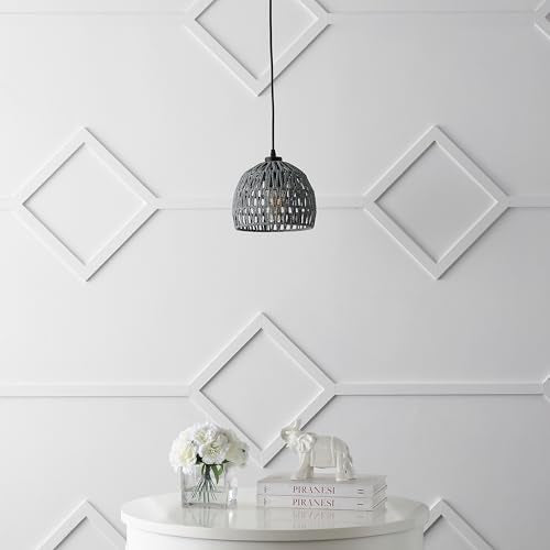 JONATHAN Y JYL6512D Campana 8.25" 1-Light Bohemian Modern Woven Rope/Iron LED Pendant Farmhouse, Coastal, Transitional, Kitchen, Living Room, Hallway, Bedroom, Dining Room, Gray