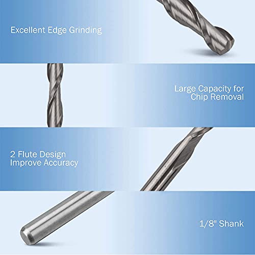 CBRIGHT 10pcs 1/8" Shank Flat Nose End Mills/Ball Nose End Mills Spiral Drill Bits,3.175mm Shank,3mm 2 Flute CNC Cutting Edge Milling Tool Engraving Cutter CNC Router Bits (10PCS Ball Nose)