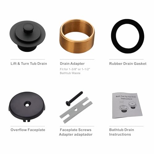 Black Bathtub Drain Conversion Kit Assembly with Single Hole Overflow Faceplate, Wellup All Metal Lift and Turn Tub Drain Twist Trim Kit with Universal Fine/Coarse Thread(Matte Black)