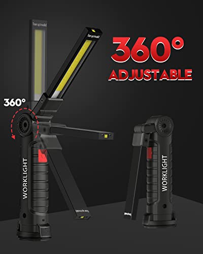 Tool Gifts for Men, Coquimbo Rechargeable LED Work Light Grill Light with Magnetic Base 5 Modes 360° Rotate (2Pack Black)