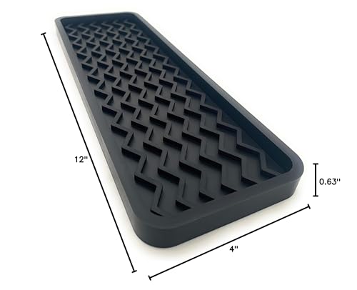 Happitasa Silicone Kitchen Sink Organizer Tray, Sponge Holder and Countertop Protector | Bathroom and Kitchen Soap Dish and Dispenser Tray (Black, 10" x 5.25", 10.3 Ounces, Zigzag)