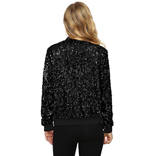Yutuwomsfushi Womens Sequin Jacket Bomber Sparkly Jackets Concert Outfit Christmas Jackets Sequin Blazer Coat Birthday Party (Medium, Pink
