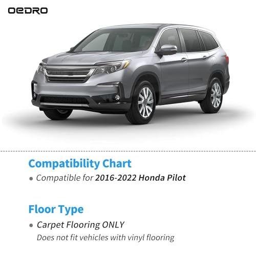 OEDRO Floor Mats Fit for 2016-2022 Honda Pilot,TPE All Weather Protection Pilot Car Mats Includes 1st and 2nd Row: Front, Rear, Full Set Liners, Black