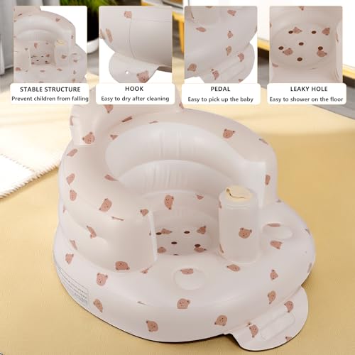 Baby Inflatable Seat for Babies 3-36 Months, Built in Air Pump, Baby Support Seat Summer Toddler Chair for Sitting Up, Baby Shower Chair Floor Seater (Bear)