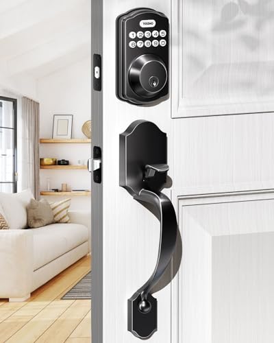 TEEHO Keyless Entry Door Lock Deadbolt with Handle Set- Electronic Digital Keypad Deadbolt - Front Door Lock Set with 2 Keys - Auto Lock - Easy Installation - Matte Black