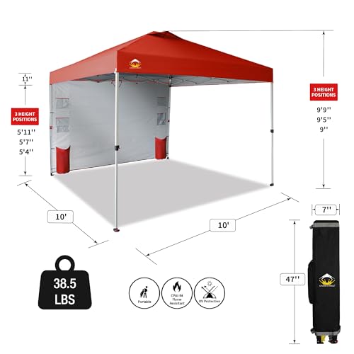 CROWN SHADES Canopy Tent 10x10 Pop Up Canopy Outdoor Shade with Pockets Sidewall, Easy Up Sun Shelter with One Person Set Up Center Lock, Portable Instant Camping Beach Canopy Tents, Purple