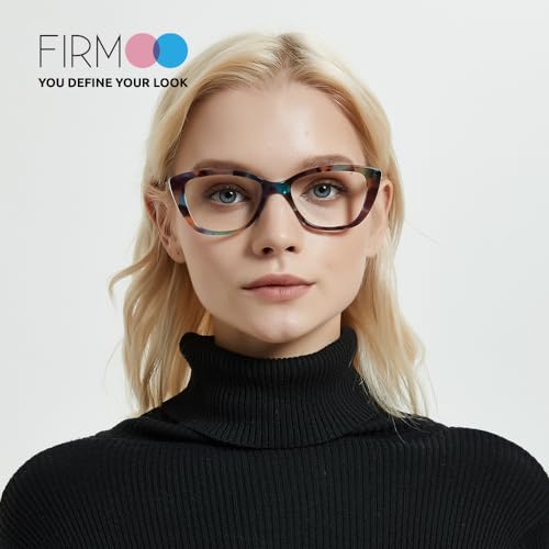 Firmoo Women Blue Light Blocking, Cat Eye Computer Glasses, Anti Glare Anti Eyestrain Acetate Full Frame Blue Light Blocker Eyewear (Pink,Pattern)