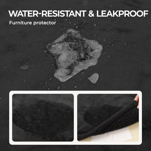 Waterproof Pet Blanket, Liquid Pee Proof Dog Blanket for Sofa Bed Couch, Reversible Sherpa Fleece Furniture Protector Cover for Small Medium Large Dogs Cats, Black Small(40" x 28")