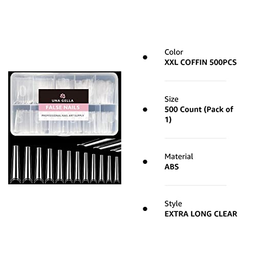 UNA GELLA 504PCS Stiletto Nails Tips Half Cover XXL Long Almond Nail Tips Soft Gel Nail Tips 12 Sizes Traceless Clear False Fake Nails for Nails Extensions DIY Salon