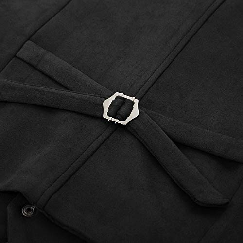 PJ PAUL JONES Men's Suede Leather Suit Vest Casual Western Wedding Vest Jacket Slim Fit Vests Waistcoat Black S