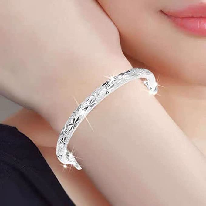 BUYITO Sterling Silver Bangle Bracelets for Women 925 Sterling Silver Cuff Bangles Adjustable Fashion Women Jewelry Lucky Fidget Bracelet for Women Mom Wife Valentine Mothers Day Gift