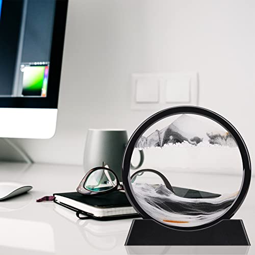 XINBAOHONG Moving Sand Art Picture,Liquid Motion 3D Deep Sea Sandscape in Motion Display Flowing Sand Frame Relaxing Desktop Home Office Work Decor(10 inch) (Black)