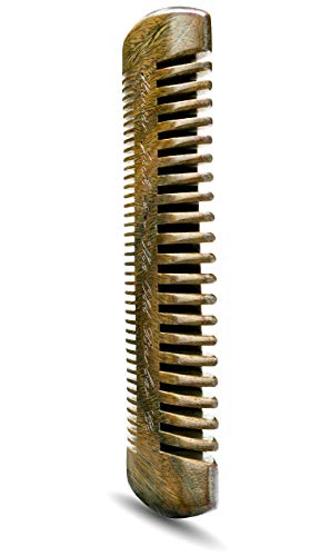 Sandalwood Beard Comb for Men - Handmade Beard & Mustache Comb - Premium Wooden Comb - Mens Comb with Fine & Wide Tooth - Pocket Combs for Men - Wood Comb in PU Leather Case by Hunter Jack