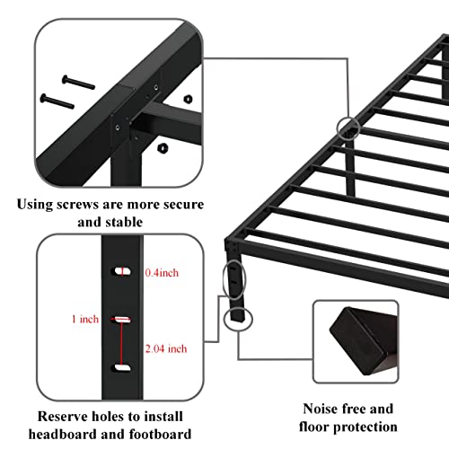 Upcanso 18 Inch Twin Bed Frames No Box Spring Need, Metal Platform Bed Frame Twin Size with High Storage, Eassy Assembly 2,500 Lbs Heavy Duty Bedframes, Black