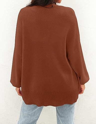 ZESICA Women's 2024 Casual Long Sleeve Cardigan V Neck Button Down Open Front Knit Loose Oversized Sweater Coat,Toffee,Medium