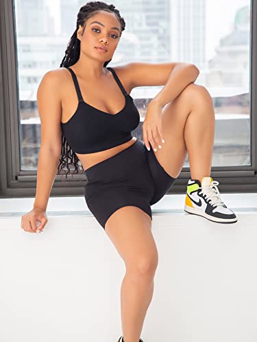 Curvy Couture Women's Size Smooth Seamless Comfort Wire Free Longline Bra, Black Hue, Medium Plus