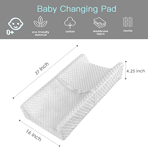 YENING Mini Baby Diaper Changing Pad for Dresser Top with Cover 27" x 16", Waterproof Lining Small Foam Contoured Changing Table Pads Topper Grey