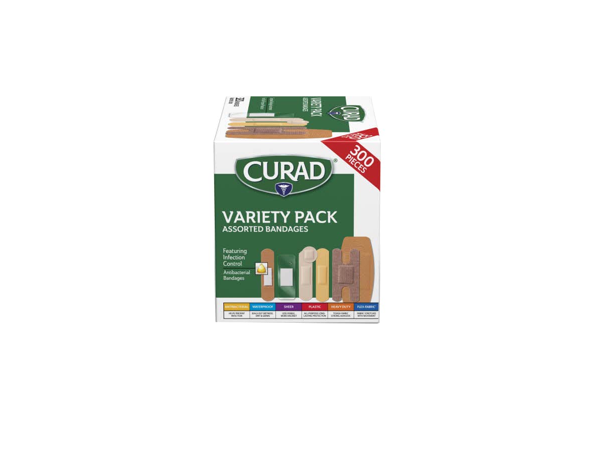 Curad Bulk Variety Pack Assorted Bandages, Flex-Fabric, Waterproof, Plastic, Knuckle, Heavy Duty Bandages (320 Count)