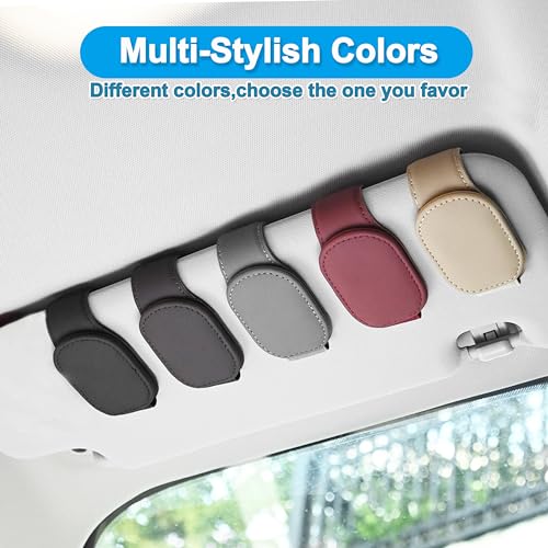 AVERZELLA 2-Pack Magnetic Sunglasses Holder for Car Visor Clip,Premium Leather Sunglass Organizer in Car,Car Visor Glasses Holder Clip for Car Sun Visor Accessories (Khaki)