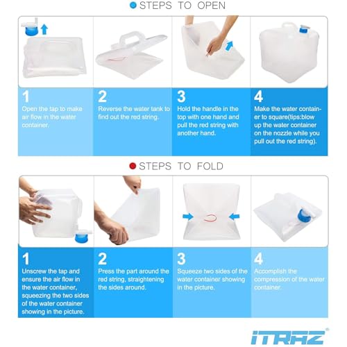 ITRAZ Collapsible Water Jug, 10 Packs 5.3 Gallon BPA Free Camping Water Container with Spigot, Portable Water Storage Carrier for Emergency Survival Hiking Backpacking Outdoors - Food Grade LDPE