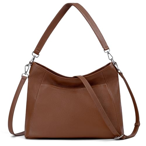befen Genuine Leather Purse for Women, Brown Crossbody Bags for Women Soft Real Leather Hobo Bag with 2 Detachable Straps Designer Large Crossbody Purse Womens Shoulder Handbag for Daily and Work
