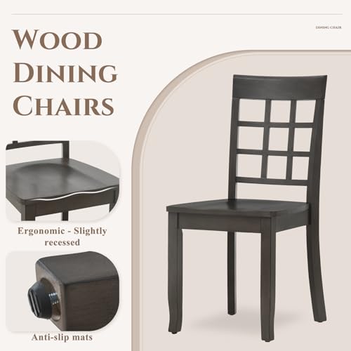 COLAMY Wooden Dining Chairs Set of 6, Ladder High Back Kitchen Side Chair, Farmhouse Armless Dining Room Chairs with Adjustable Foot Pegs, Cherry