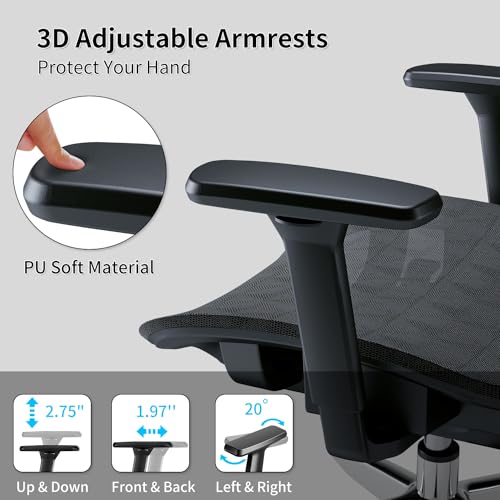 PatioMage Ergonomic Office Chair with 3D Armrest, Big and Tall Computer Desk Chair with Adjustable Headrest, Seat Depth, Lumbar Support, Home Office Gaming Chair