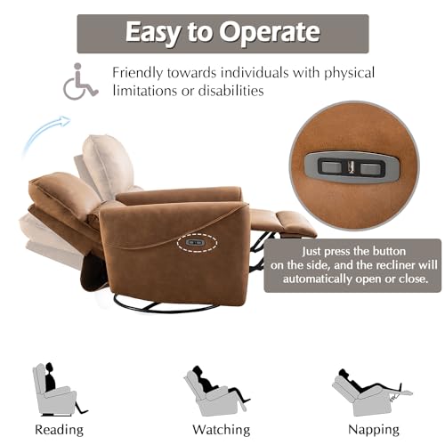INZOY Electric Swivel Rocker Recliner, Power Recliner Swivel Glider with Lumbar Support, Leathaire Nursery Rocking Recliner Chair Reclining Sofa for Living Room Bedroom, Beige