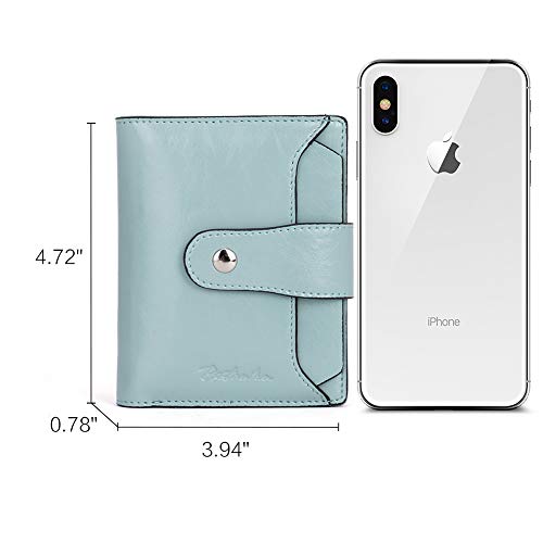 BOSTANTEN Women Leather Wallet RFID Blocking Small Bifold Zipper Pocket Wallet Card Case Purse with ID Window Blue