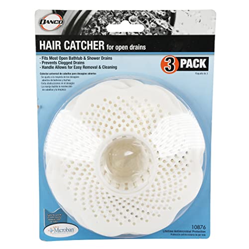 DANCO Tub Drain Protector Hair Catcher | Strainer | Bathtub Drain Snake, Snare and Auger | Hair Drain Clog Prevention | 3-Pack (10876), White