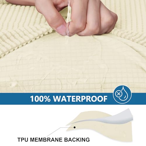 hyha Waterproof Couch Cushion Covers, Washable Sofa Cushion Covers, Stretch Sofa Slipcovers, Thick Jacquard Fabric, Couch Sofa Covers for Pets with Elastic Bottom (2 Cushion Loveseat, Navy)