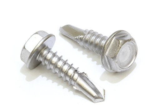 Bolt Dropper No. 8 x 1-1/2" Stainless Hex Washer Head Self Drilling Screws, (100 pc), 410 Stainless Steel Self Tapping TEK, No. 2 Point, Plain Finish