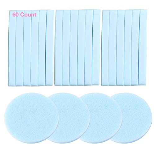 Facial Sponge Compressed Makeup Remover 60 Count Wash Pads Round Soft Face Cleansing Sponges for Woman Exfoliating Mask,Makeup Removal,Spa Cleaning,Blue