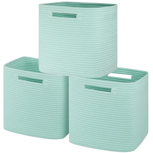 SIXDOVE Storage Cubes 11 Inch Baskets Cotton Rope Woven Baskets for Shelves, Square Storage Baskets for Organizing, Kids Toy Bins, Baby Nursery Baskets 3 Pack-Mint