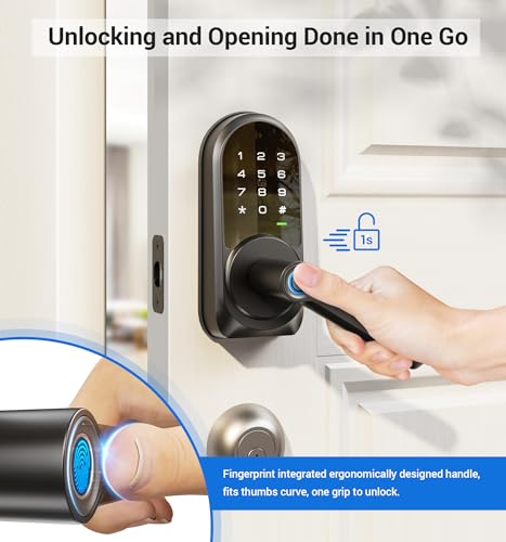 Veise Smart Lock, Keyless Entry Door Lock with Handle, APP Control Fingerprint Door Lock, 7-in-1 Smart Locks for Front Door, Electronic Digital Lock with Keypad, Front Door Lock Set, Matte Black