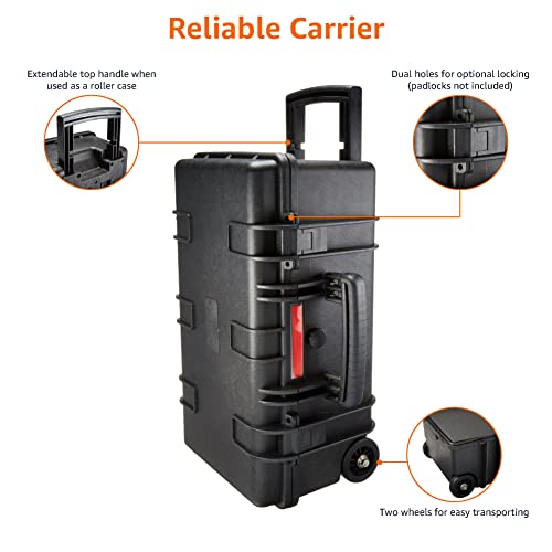 Amazon Basics Hard Camera Case with Wheels, Large, Black, Solid, 22"L x 14"W x 9.8"H