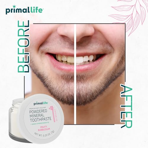 Primal Life Organics - Dirty Mouth Toothpowder, Tooth Cleaning Powder, Flavored Essential Oils with Natural Kaolin & Bentonite Clay, Good for 200+ Brushings, Organic, Vegan (Sweet Bubblegum, 0.25 oz)