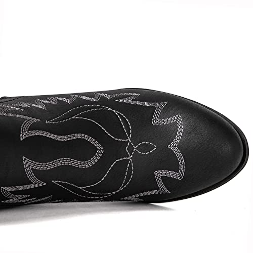 GLOBALWIN Women's Metallic Silver Cowboy Boots Western Style Short Pull On Ankle Cowgirl Boots For Women Low Heel Size 6M