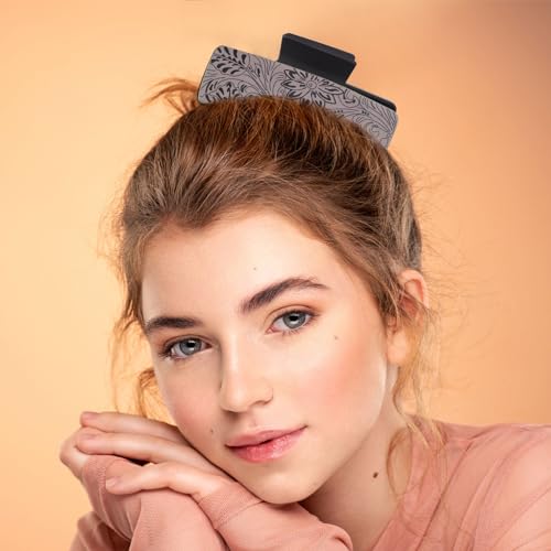 ZZXLLRO 2Pack Large Western Hair Clips, 4" Artificial Leather Floral Claw Clips, Matte Black Brown Hairpins Western Gifts for Women and Girls Long Thick Hair Accessories