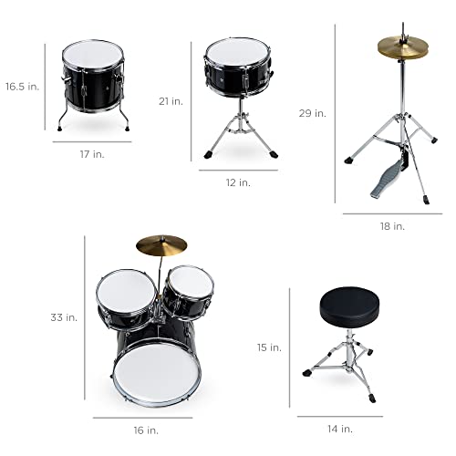 Best Choice Products Kids Drum Set 5-Piece 16in Beginner Drum Set Junior Drum Kit, Starter Percussion Set w/Cymbals, Pedal, Drumsticks, Stool, Toms, Snare, Hi Hat - Black