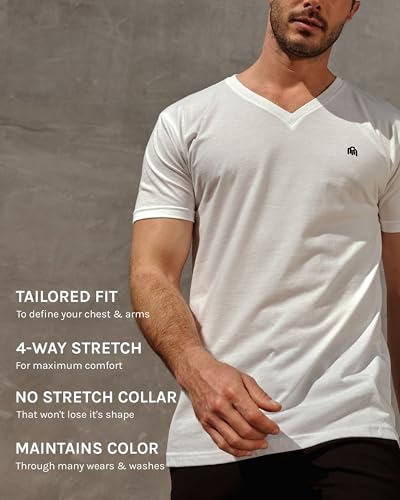 INTO THE AM V Neck T Shirts Men Fitted Casual Essential Basic Undershirt Sleep Vneck Tshirt for Guys (Red, Medium)