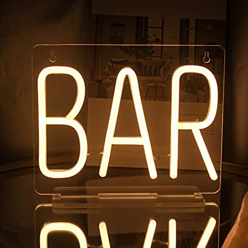 Ineonlife Bar Neon Sign Neon Yellow Sign for Business Wall Decor with Acrylic Base and Hanging Neon Signs for Bar Salon Shop Restaurant Business Party Supplies 10'' x 8''