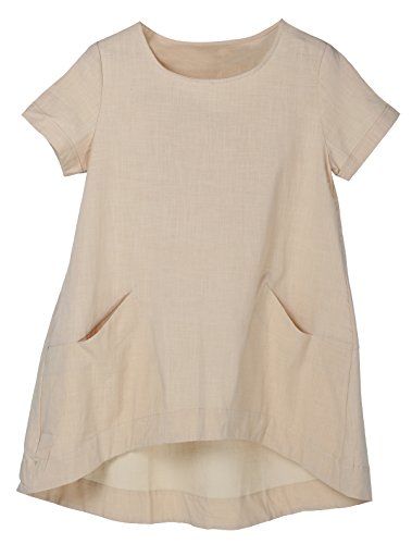 Minibee Women's Cotton Linen Short Sleeve Tunic/Top Tees (M, Beige)