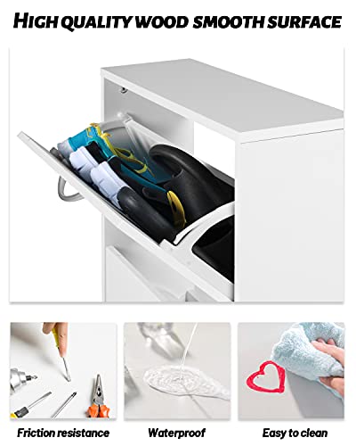 HOPUBUY Shoe Cabinet for Entryway, Narrow Shoe Storage Cabinet, Hidden Rattan Shoe Cabinet Wood 3 Tier Slim Shoe Rack for Home and Apartment, Nature