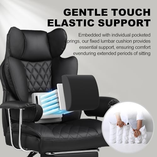 GTRACING Gaming Chair,Office Chair with Pocket Spring Lumbar Support, Ergonomic Comfortable Wide Office Desk Computer Chair with Outward Fixed Soft Armrests and Footrest (PU Leather, Black)