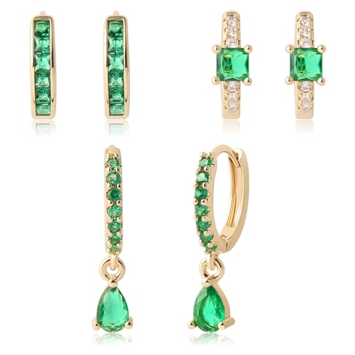 Gold Hoop Earrings Set 14k Real Gold Plated Huggie Earrings Hypoallergenic Chunky Twisted Thick Jewelry for Multiple Piercing Christmas Gift for Women (Gold Hoop 041)