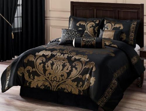 Chezmoi Collection Royale 7-Piece Jacquard Floral Comforter Set, Oversized King, Purple/Dark Purple